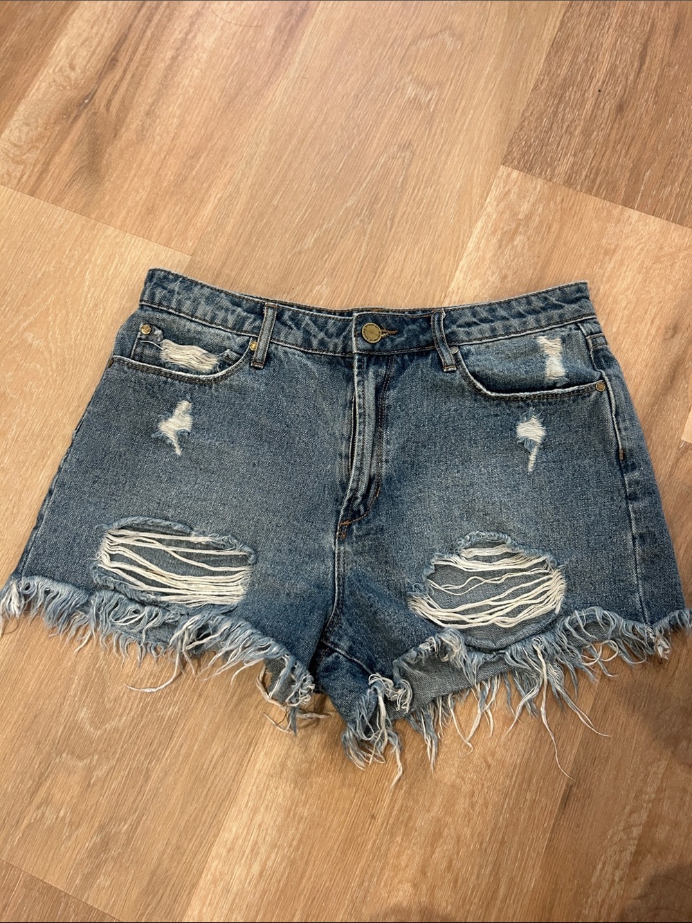 Articles Of Society Distressed Dark Blue Denim Cutoff Shorts